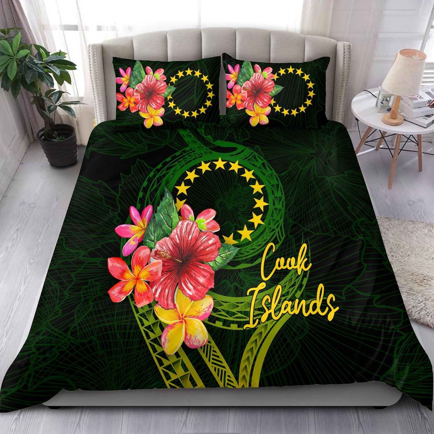 Cook Islands Polynesian Bedding Set Floral With Seal Flag Color