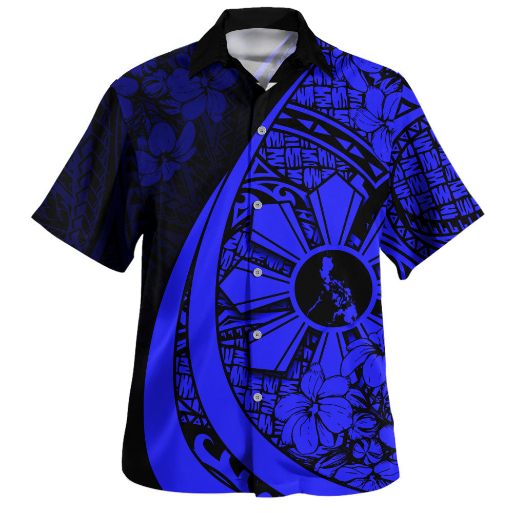 Philippines Filipinos Hawaiian Shirt National Sampaguita Flower Symbols Style Blue Short Sleeve Shirt