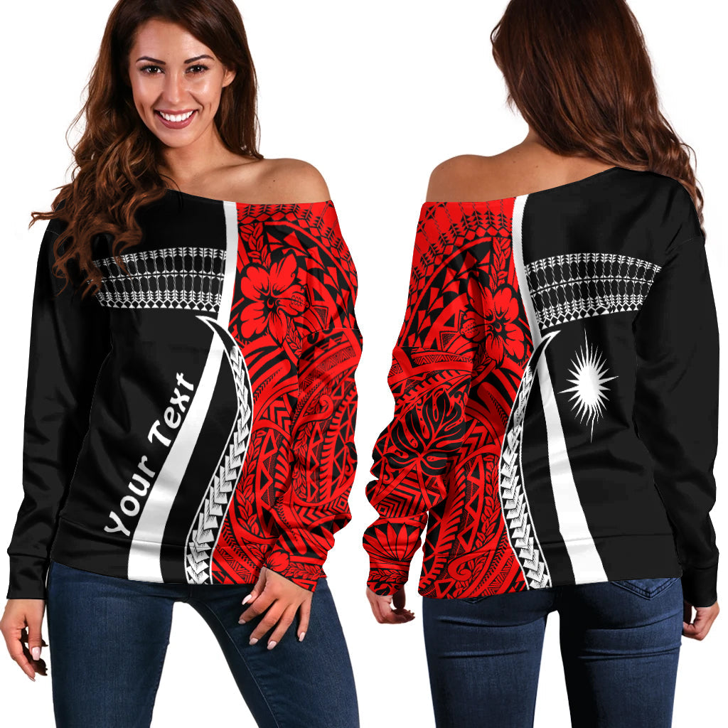 (Custom Personalised) Marshall Islands Off Shoulder Sweater Simple Pattern Version Red