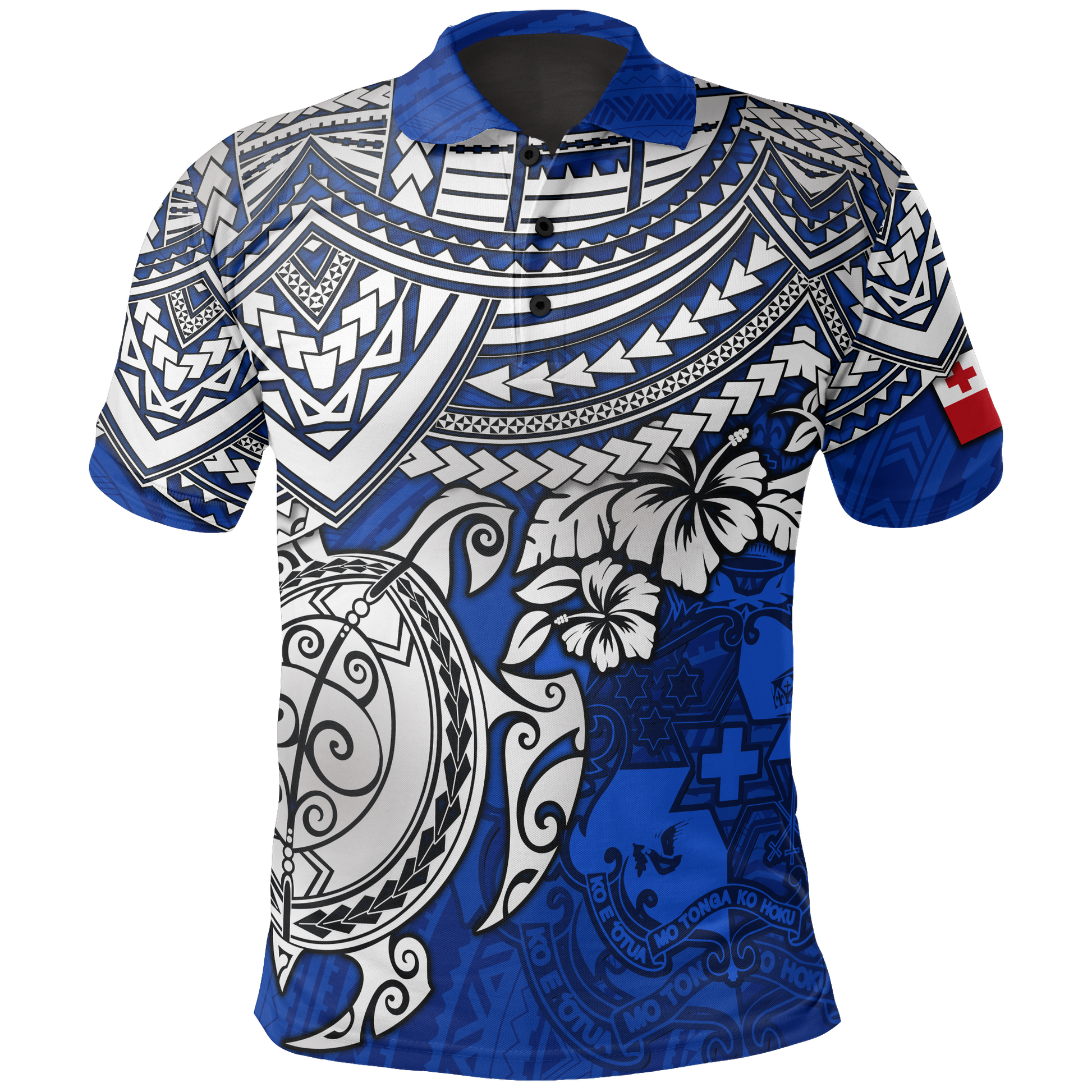 Tonga Polo Shirt - Tonga Coat Of Arms Blue Turtle Hibiscus