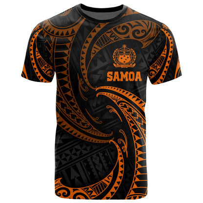 Samoa Polynesian All Over T - Shirt - Orange Tribal Wave