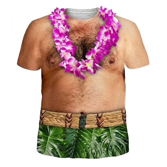 Funny Big Belly Polynesian Shirt Polynesian Flowers Necklace Printed T Shirt