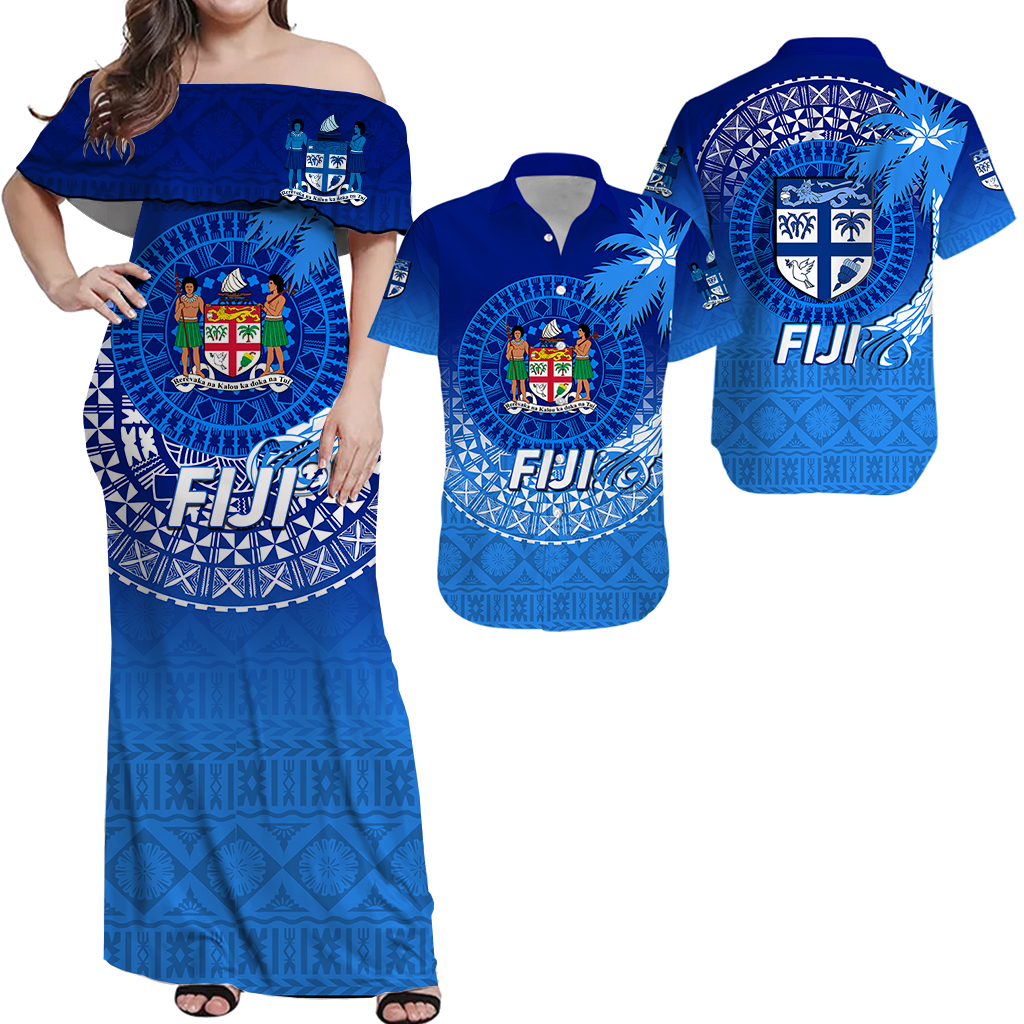 Matching Clothes For Couples Fiji Tapa Tribal Coconut Tree Combo Dress And Hawaiian Shirt