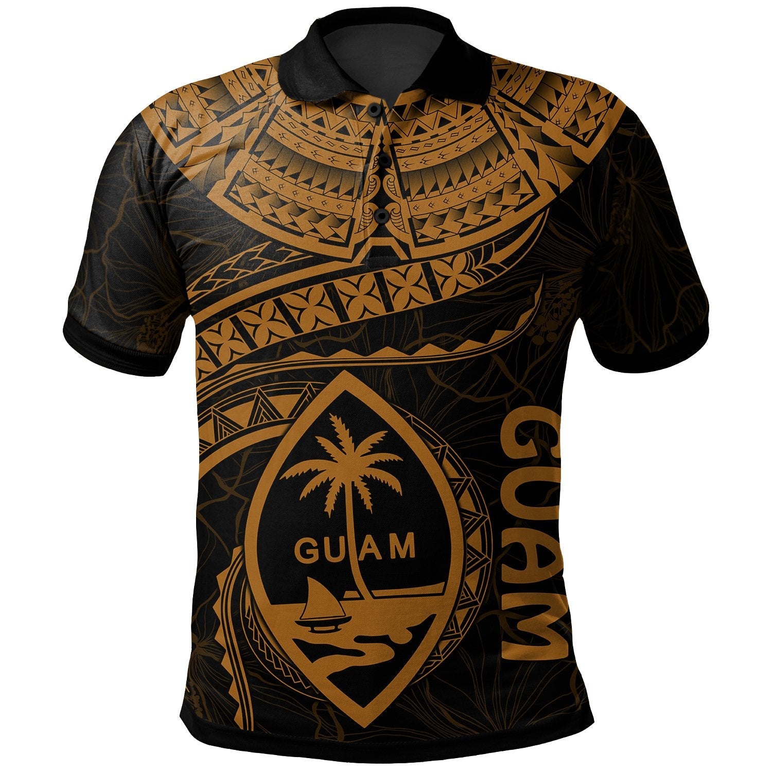 Guam Polynesian Polo Shirt - Guam Waves Golden