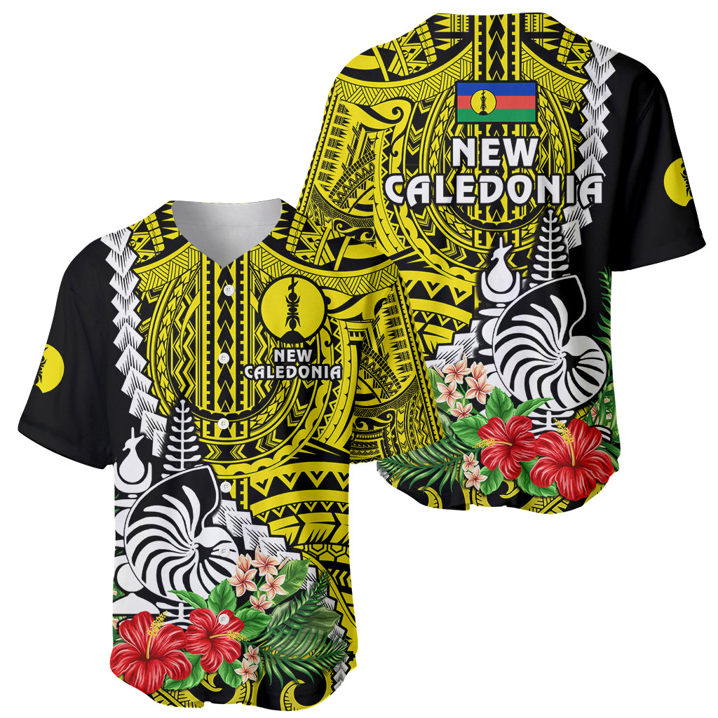 New Caledonia Polynesian Coat Of Arms Mix Tropical Flowers Baseball Jersey