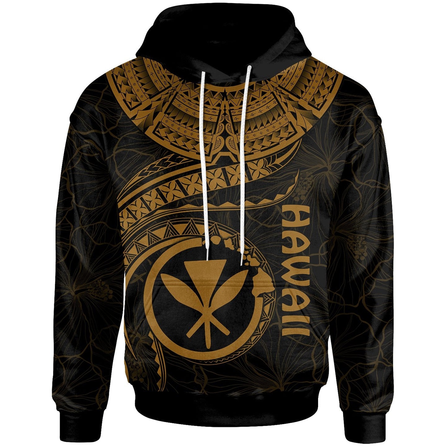 Polynesian Hawaii Kanaka Maoli Hoodie Hawaiian Waves (Golden)