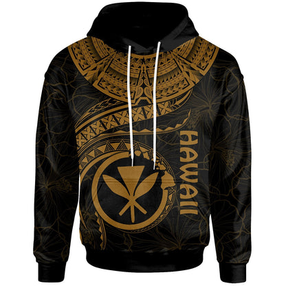 Polynesian Hawaii Kanaka Maoli Hoodie Hawaiian Waves (Golden)
