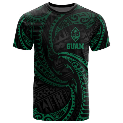 Guam Polynesian All Over T - Shirt - Green Tribal Wave