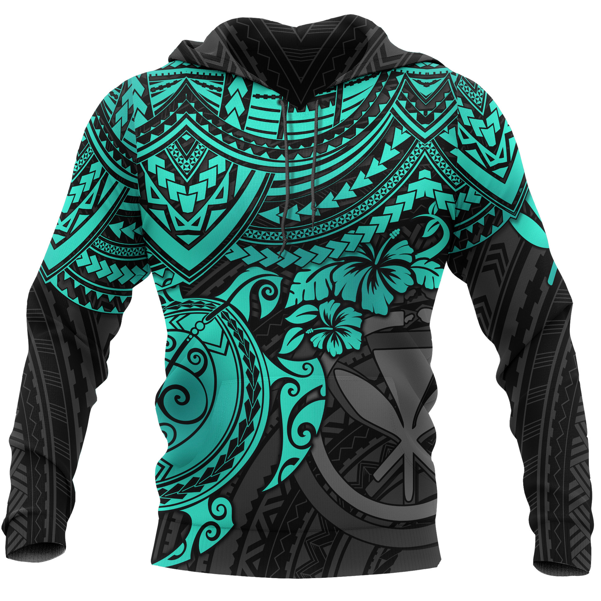 Polynesian Hawaii Hoodie Turquoise Turtle