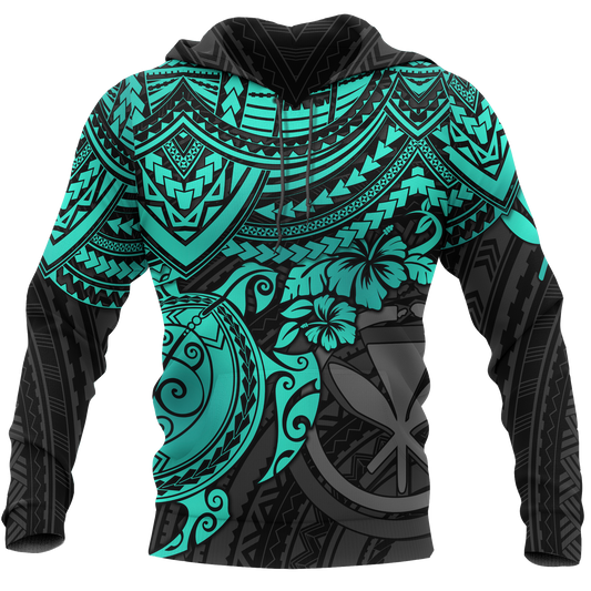 Polynesian Hawaii Hoodie Turquoise Turtle