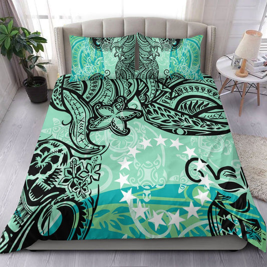 Cook Islands Bedding Set Vintage Floral Pattern Green Color