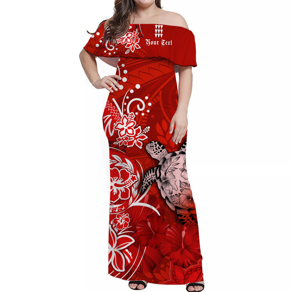 (Custom Personalised) Hawaii Matching Couple Outfits For Vacation Dress and Hawaiian Shirt Polynesia Red Sea Turtle Honu and Hibiscus