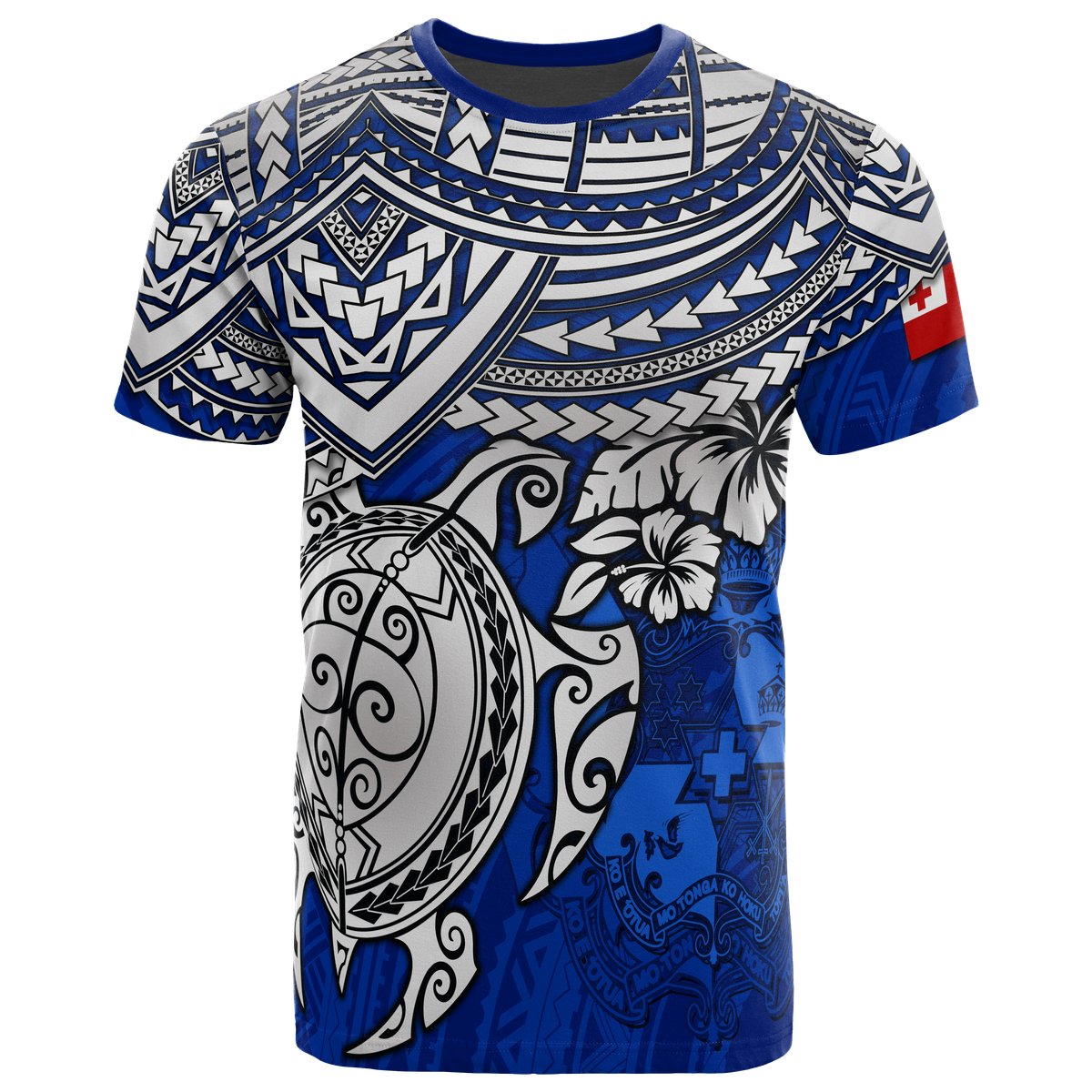 Tonga T - Shirt - Tonga Tonga Coat Of Arms Turtle Hibiscus Blue