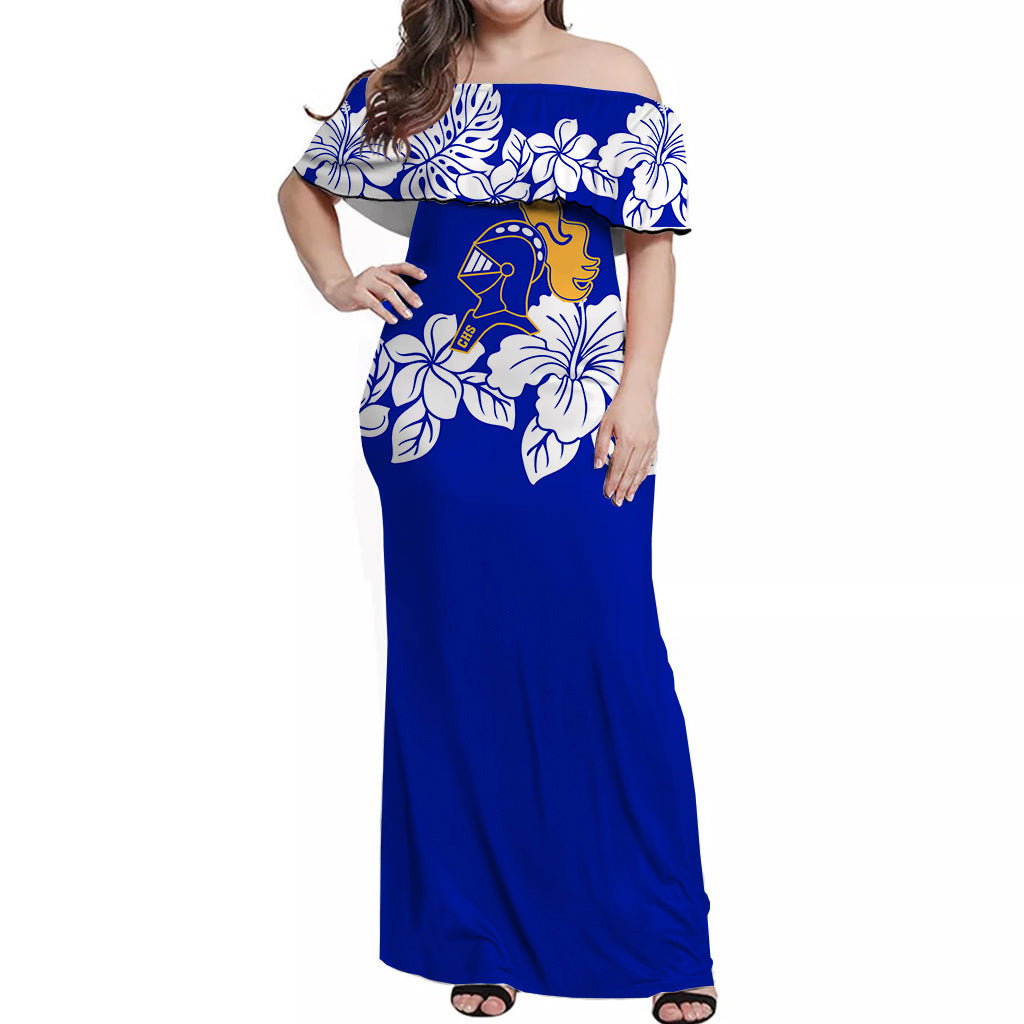 Castle High School Hibiscus Flower Off Shoulder Dress Ver01