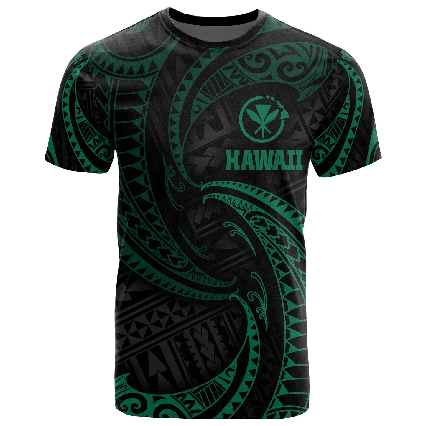 Polynesian Hawaii T - Shirt - Green Tribal Wave