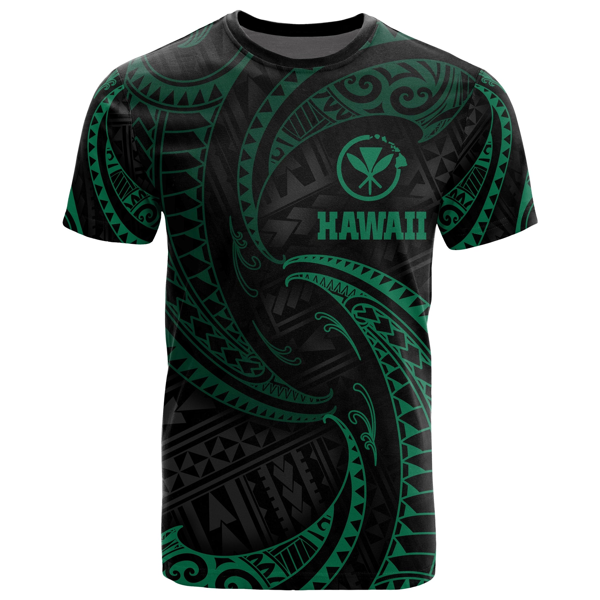 Polynesian Hawaii T - Shirt - Green Tribal Wave