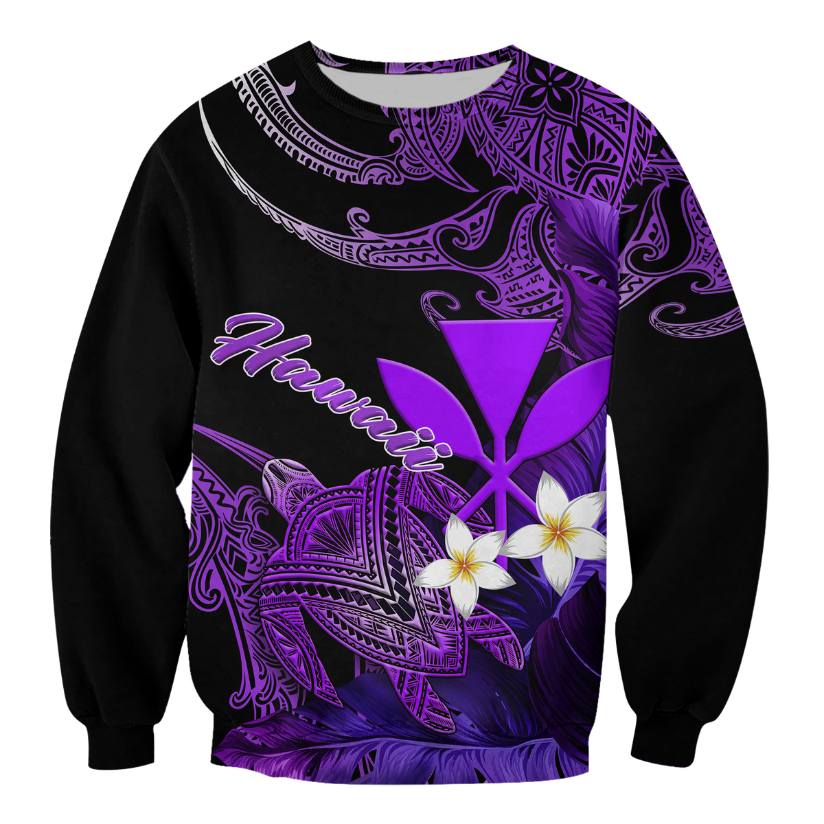 Hawaii Turtle With Plumeria Leaf Purple Sweatshirt