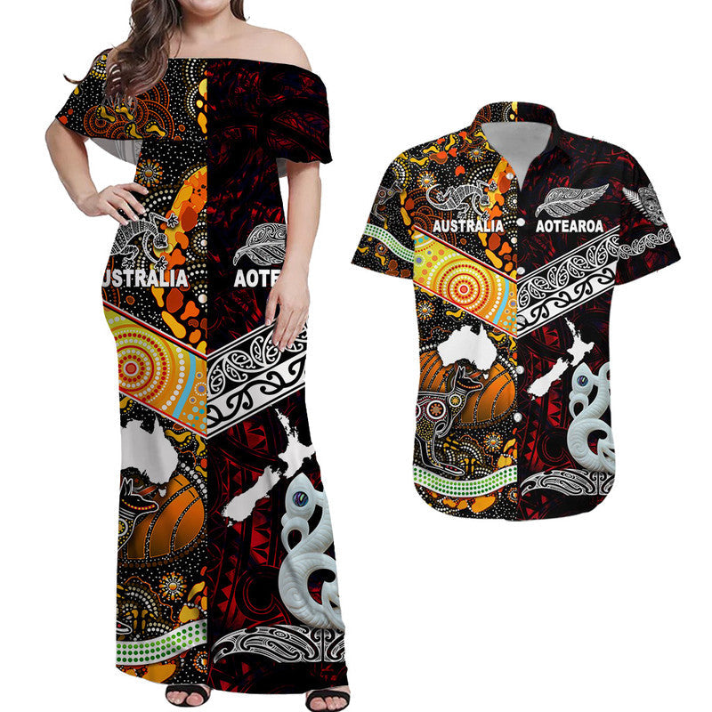 His And Her Matching Outfits New Zealand Maori Aotearoa And Australia Aboriginal Combo Dress And Shirt Together Red
