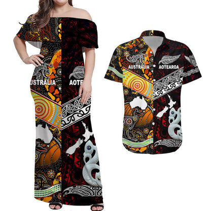 His And Her Matching Outfits New Zealand Maori Aotearoa And Australia Aboriginal Combo Dress And Shirt Together Red