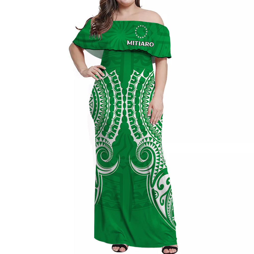 Cook Islands Mitiaro Off Shoulder Long Dress Tribal Pattern