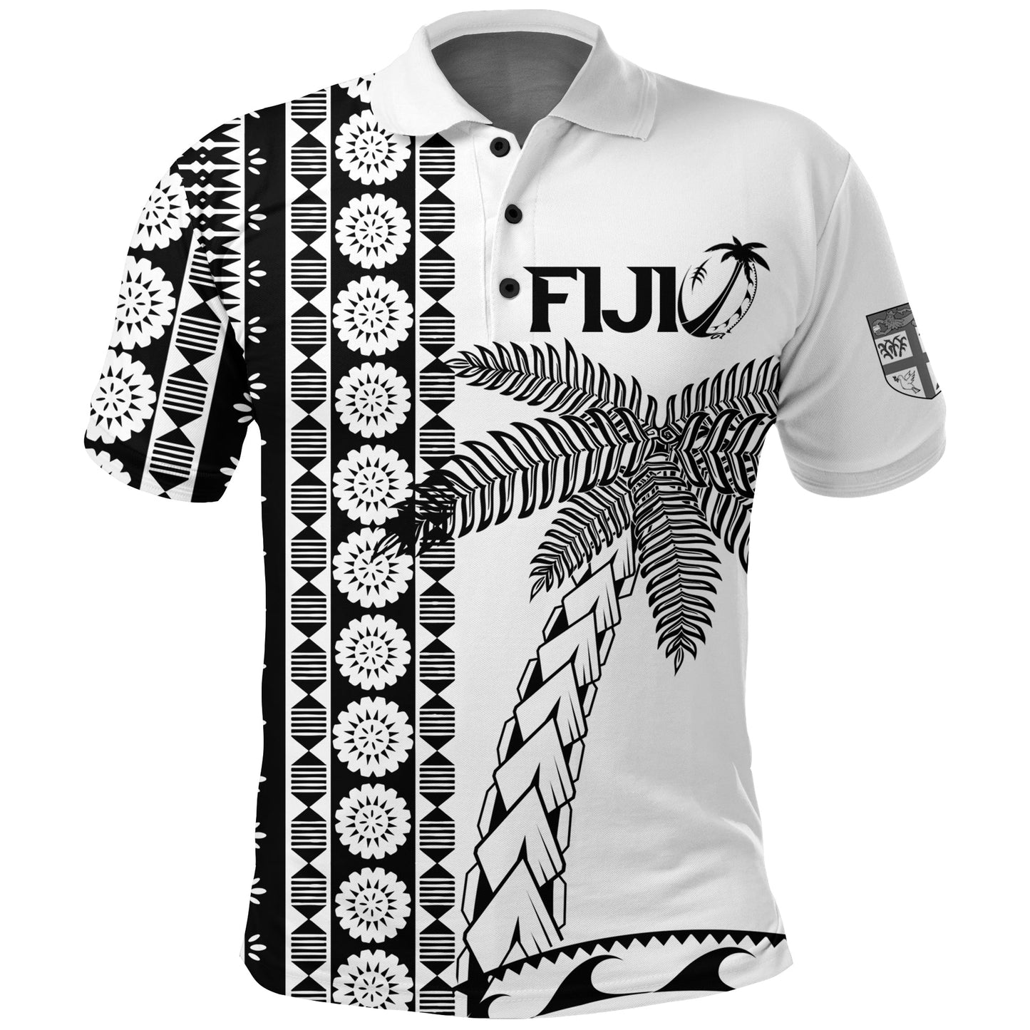 Fiji Rugby Polo Shirt - Coconut Tree With Tapa Pattern -