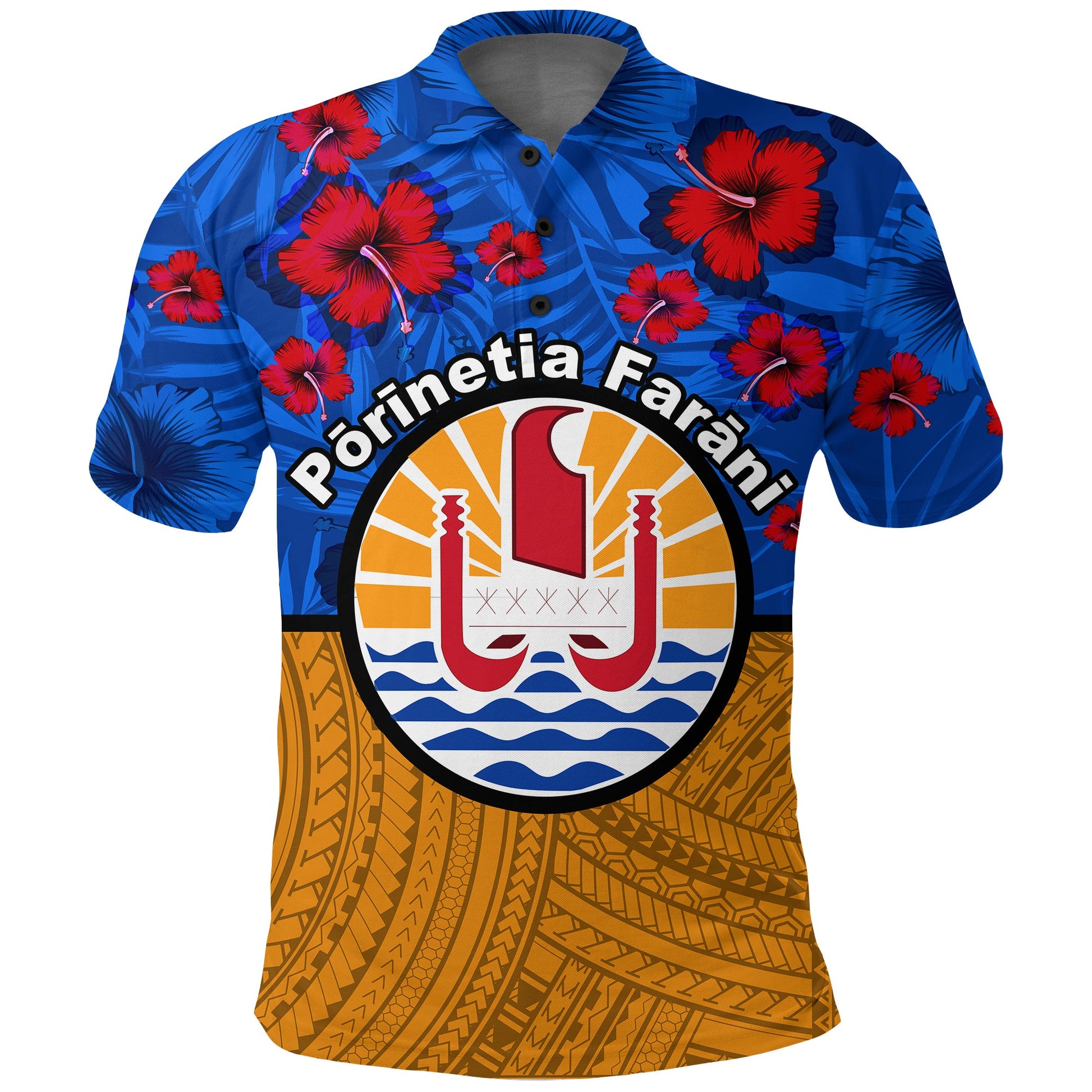 French Polynesian Hibiscus Flowers Polo Shirt