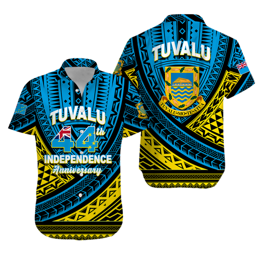 Tuvalu Hawaiian Shirt 44th Independence Anniversary - Tribal Pattern -