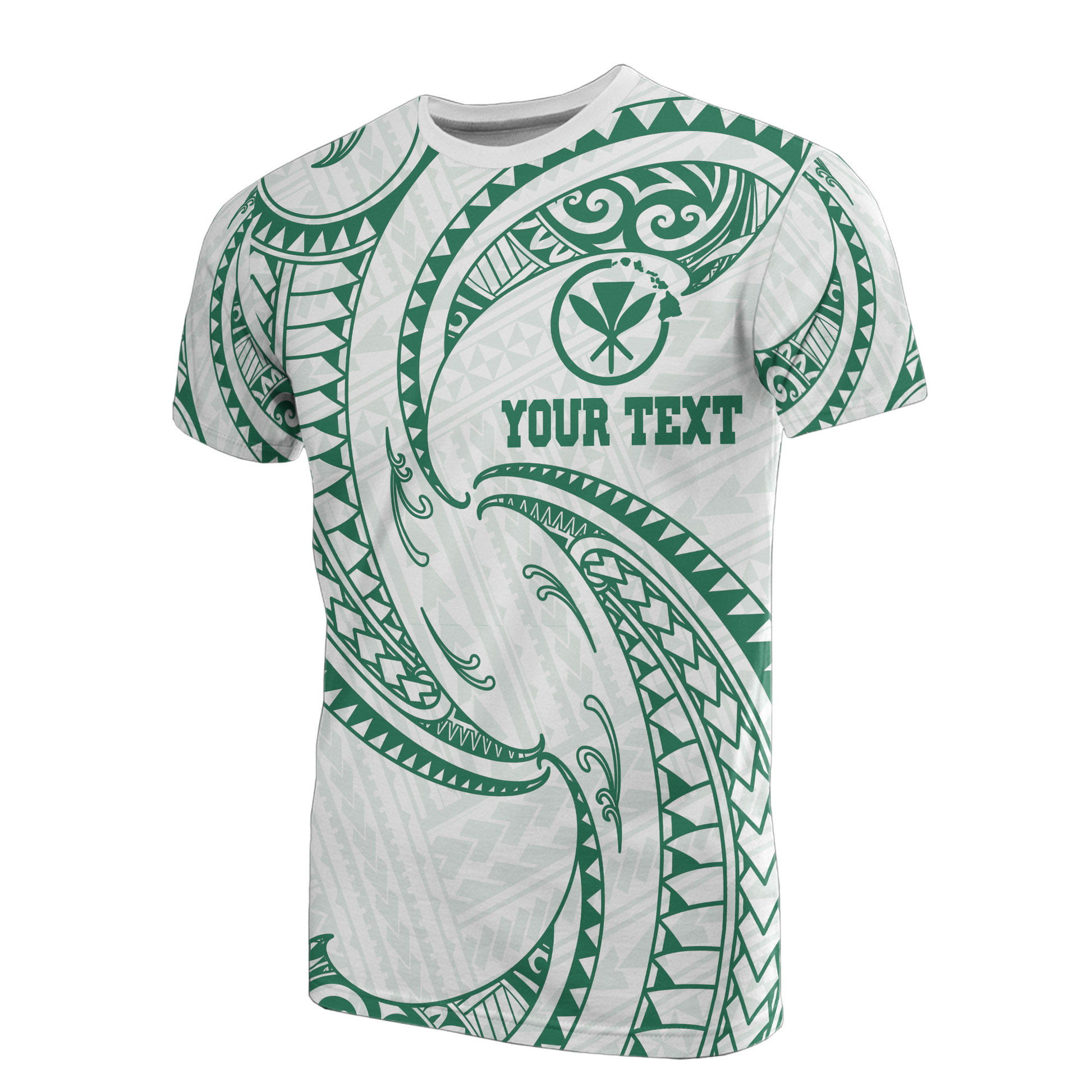 Hawaii Polynesian Custom Personalised T Shirt Green & White Tribal Wave 2