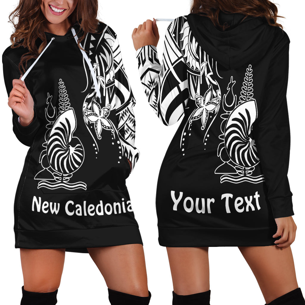 Custom Personalised New Caledonia Hoodie Dress Emblem Nautilus Shell Version Black