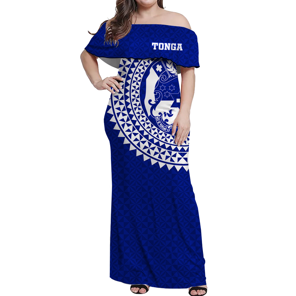Tonga Women Off Shoulder Long Dress Tongan Blue Turtle
