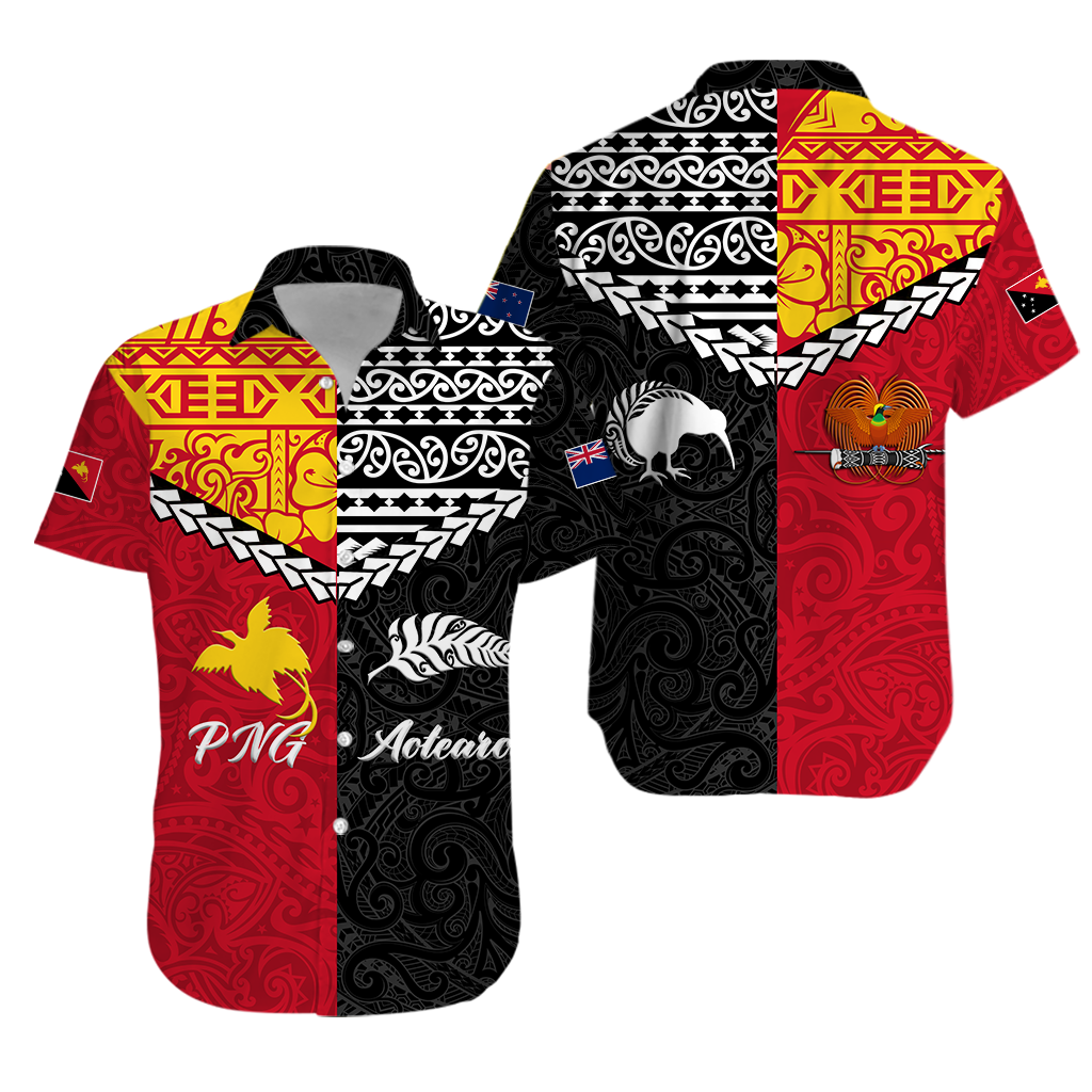 Papua New Guinea Combine New Zealand Maori Aotearoa Heritage Hawaiian Shirt -