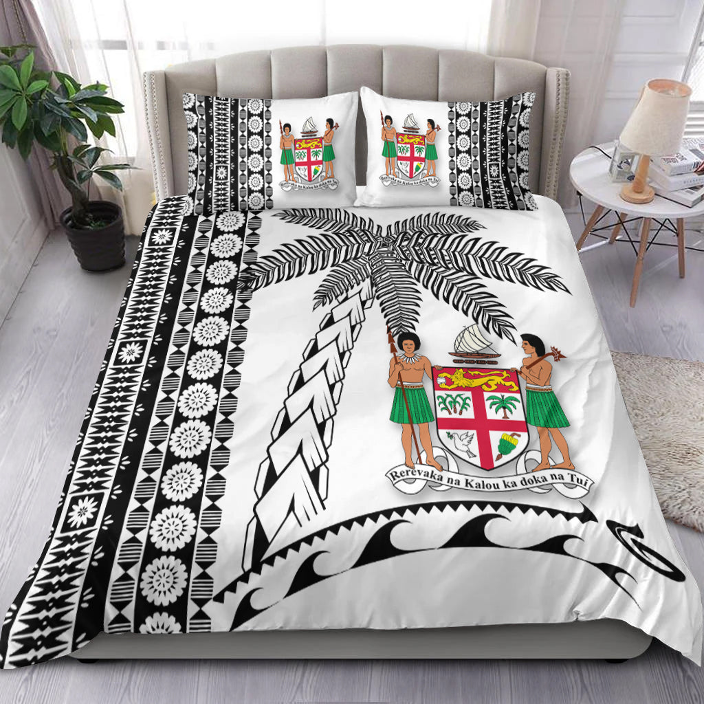 Fiji Bedding Set Tapa Pattern With Coconut Tree White