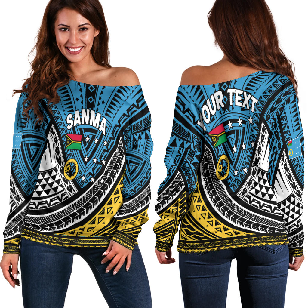 (Custom Personalised) Vanuatu Sanma Province Tribal Pattern Women Off Shoulder Sweater