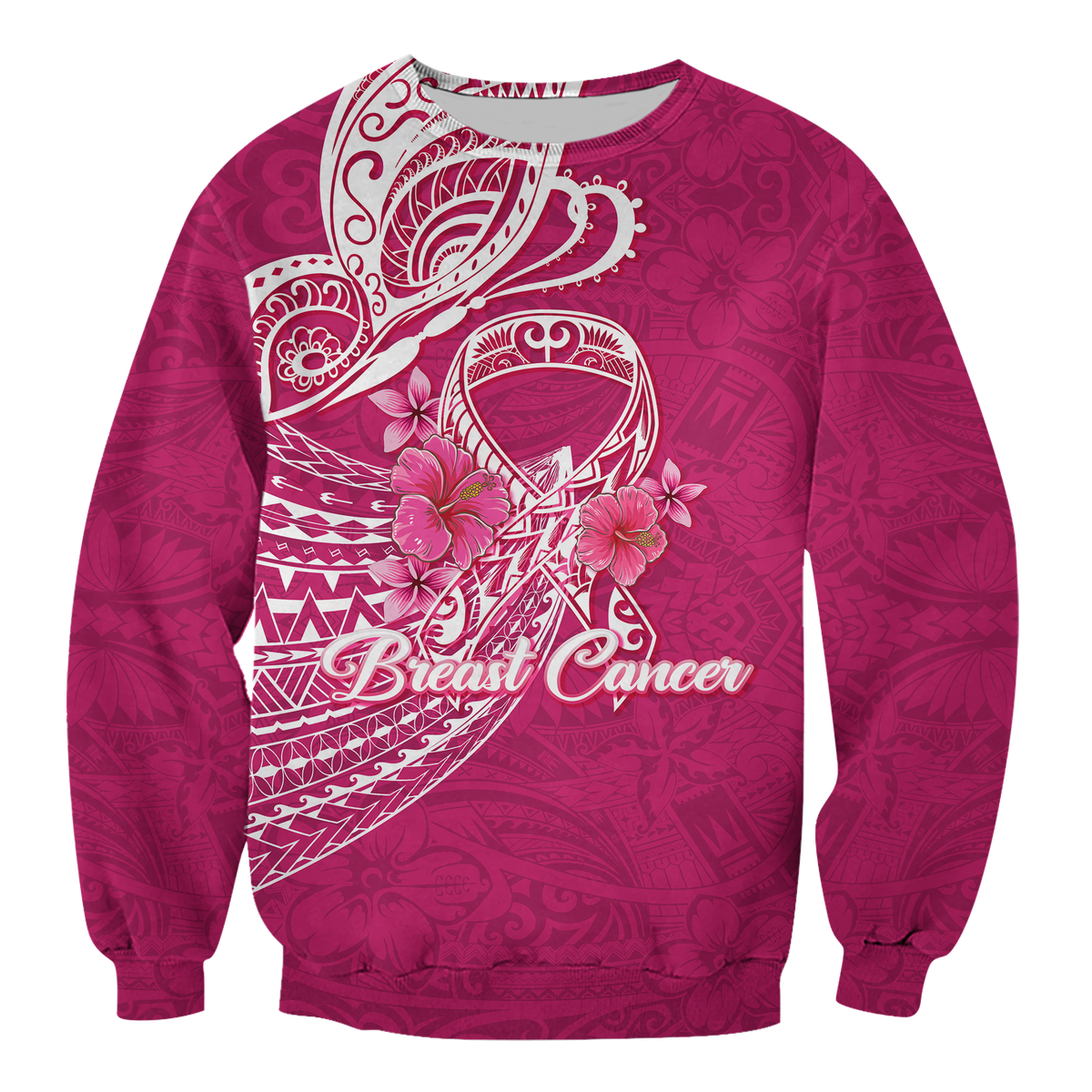 Breast Cancer Pink Ribbon Butterfly Polynesian Pink Version Sweatshirt