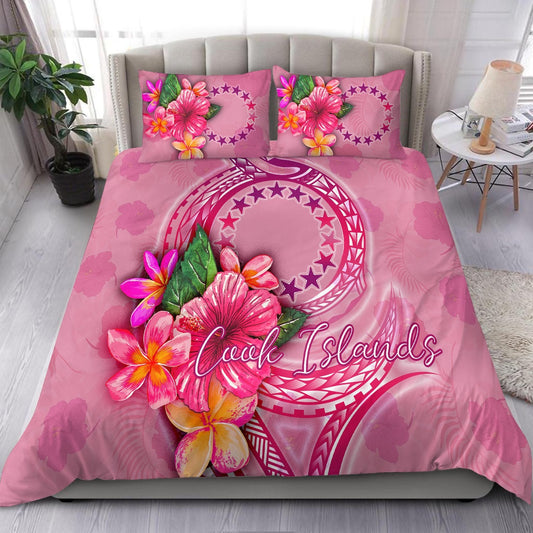 Cook Islands Polynesian Bedding Set Floral With Seal Pink