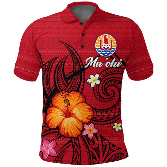 Tahiti Maohi Polo Shirt - Hibiscus With Tribal