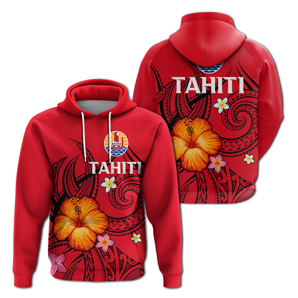 French Polynesia Hoodie Hibiscus With Tribal