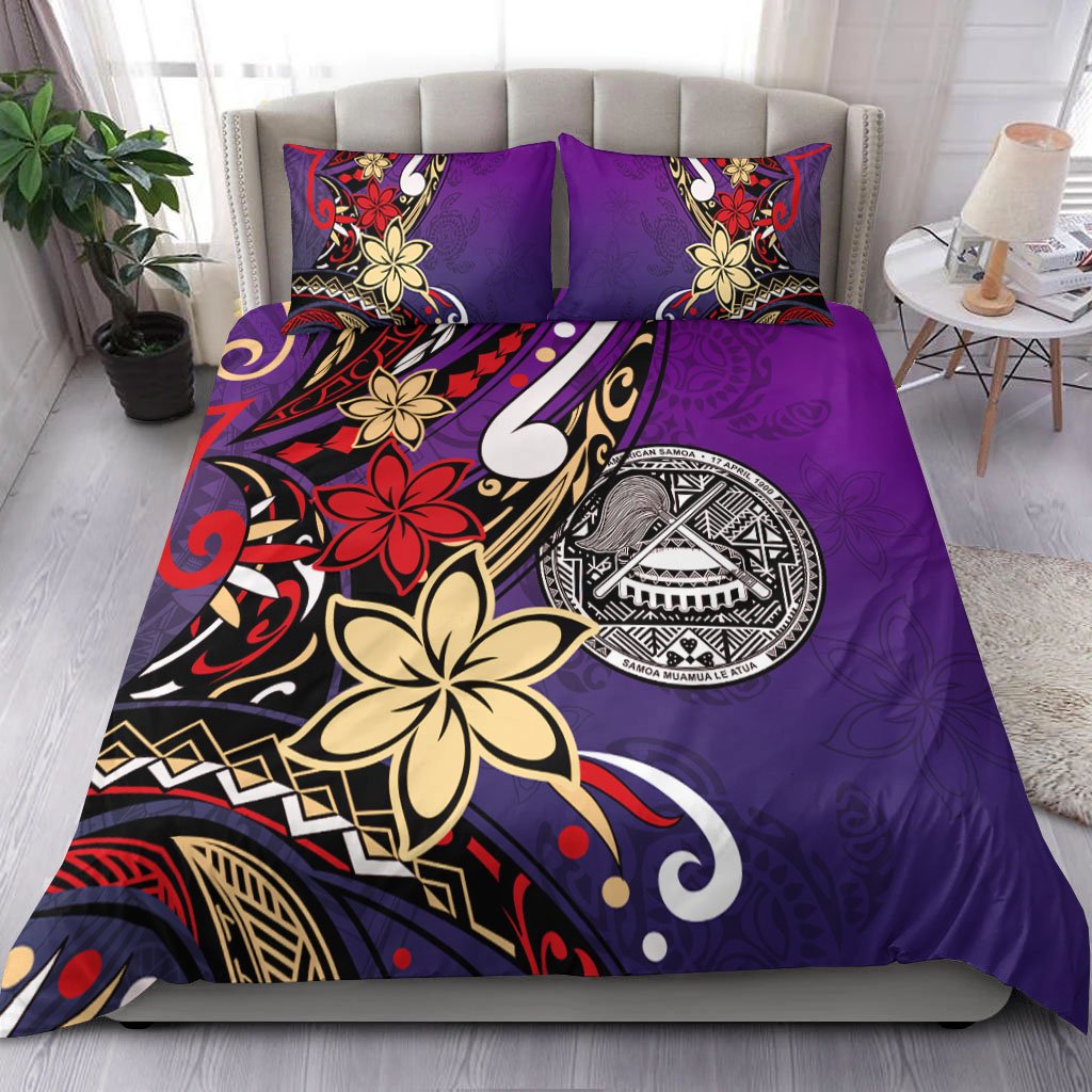 American Samoa Bedding Set Tribal Flower With Special Turtles Purple Color