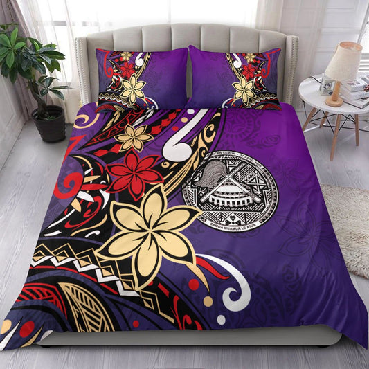 American Samoa Bedding Set Tribal Flower With Special Turtles Purple Color