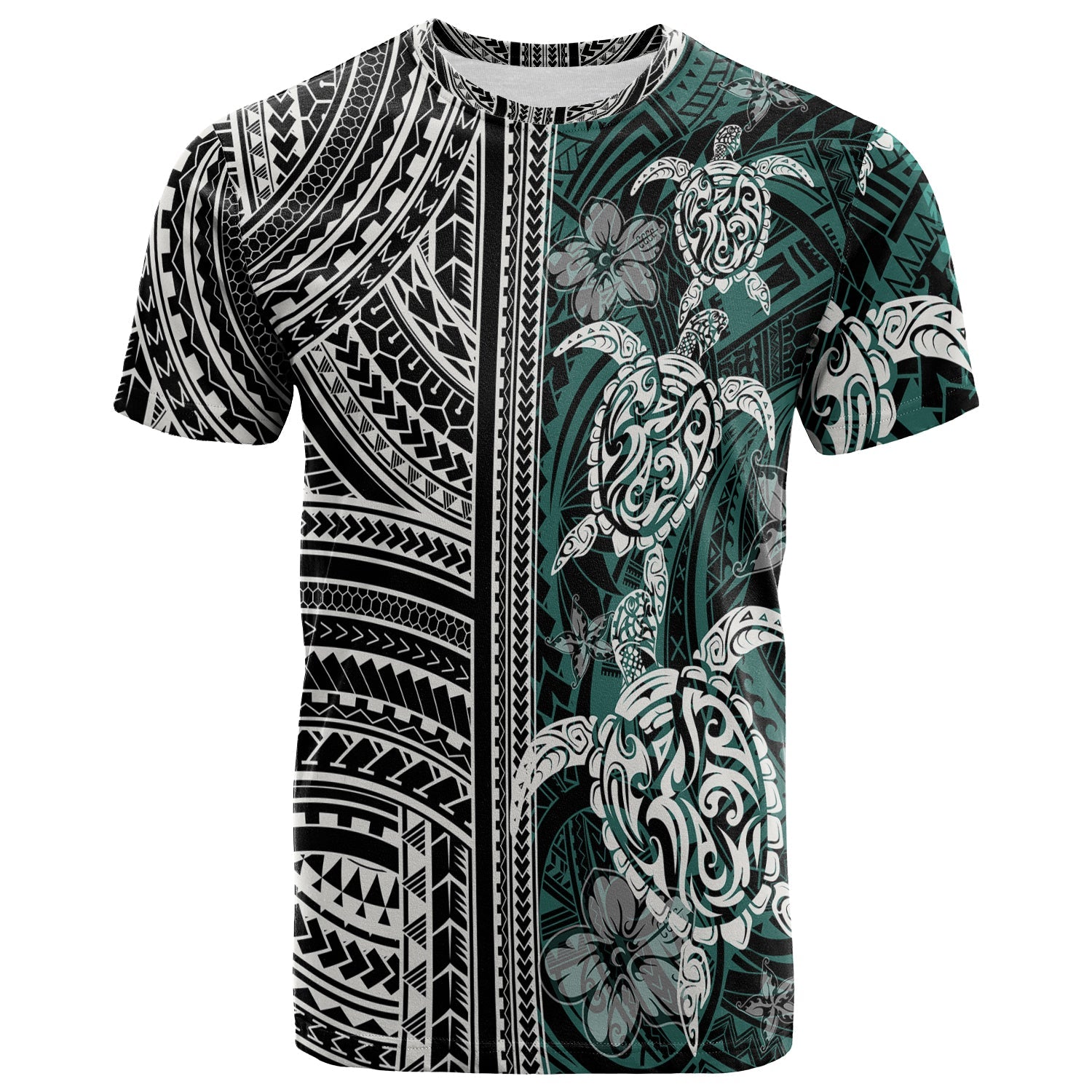 Polynesian T Shirt Turtle With Ethnic Motives And Floral Elements