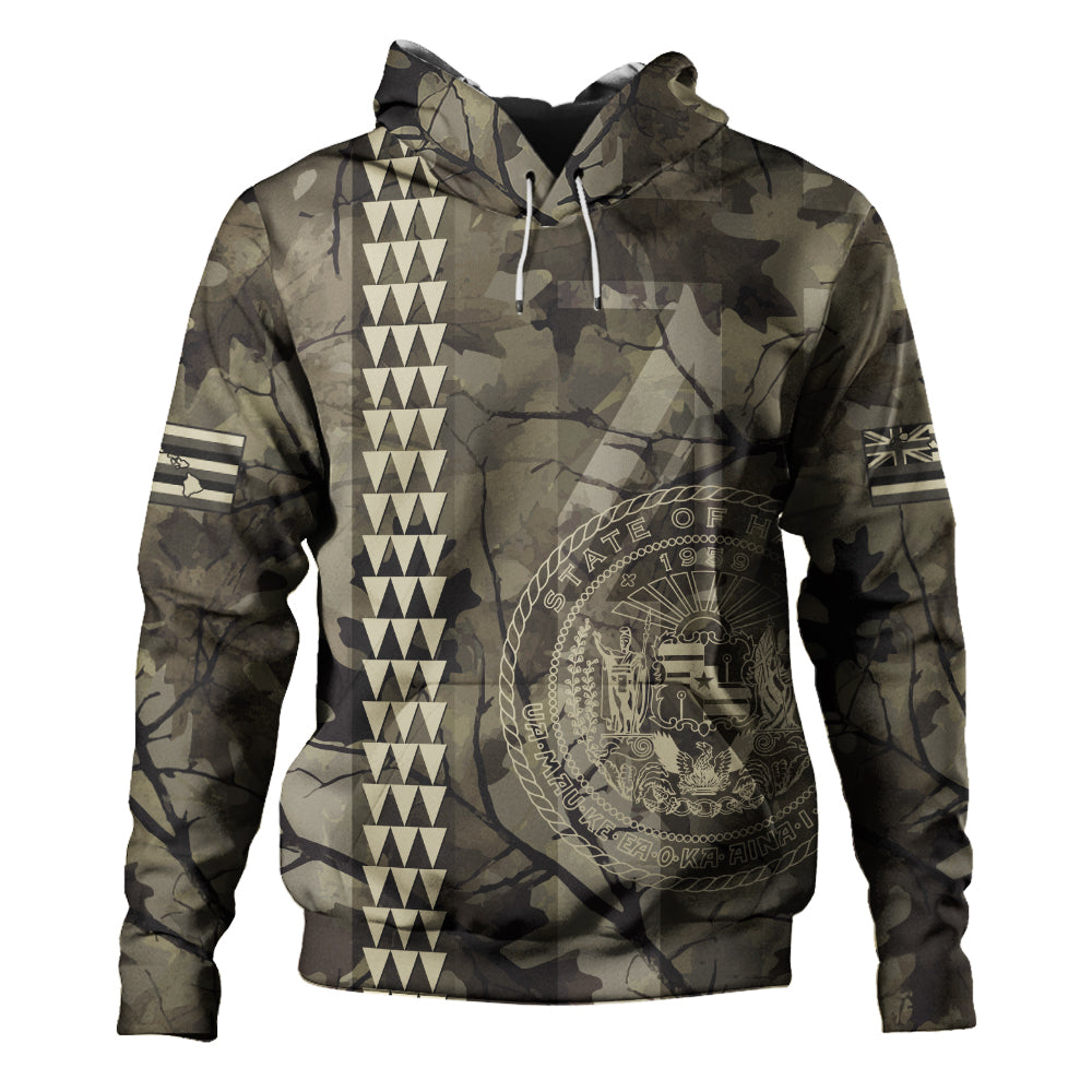 Hawaii Hoodie Tribal Kakau Camouflage Green Zip Up Printed Hoodie