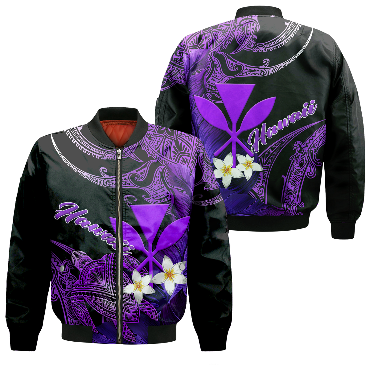 Hawaii Turtle With Plumeria Leaf Purple Bomber Jacket
