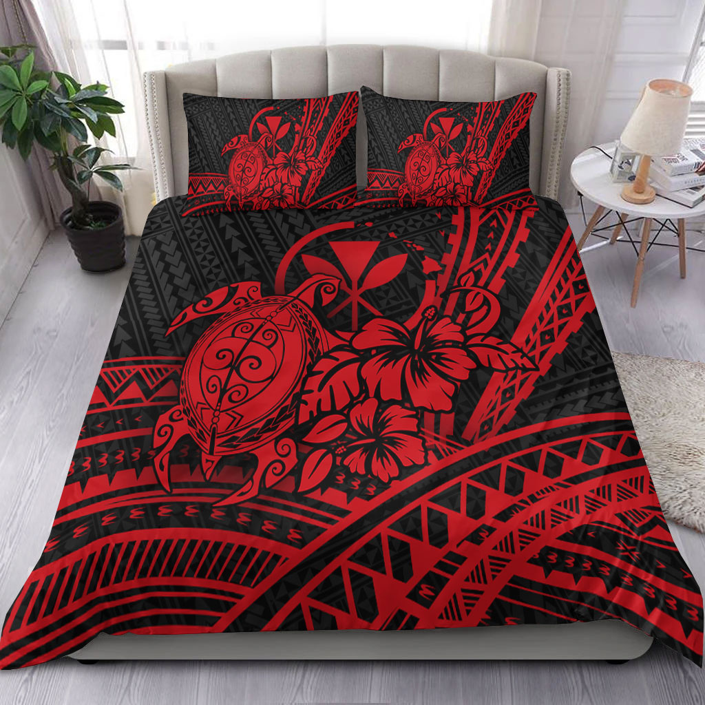 Hawaii Turtle With Hibiscus Tribal Red Bedding Set
