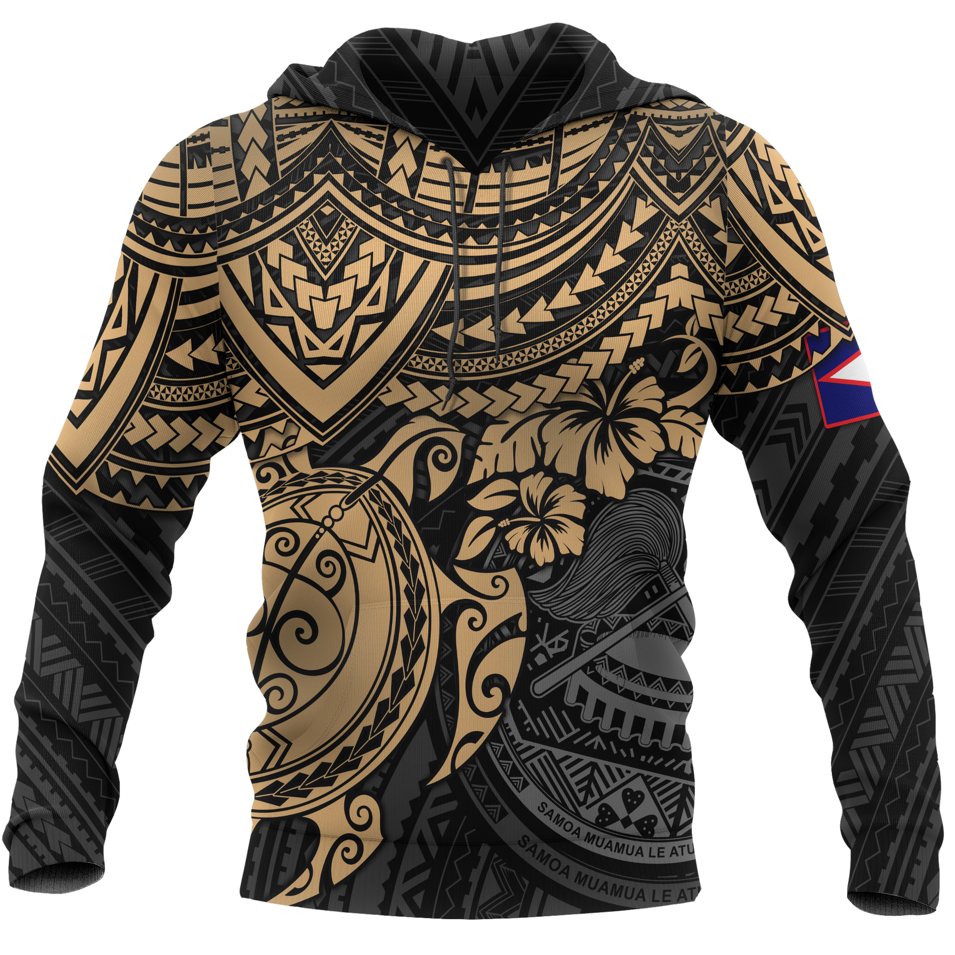 American Samoa Polynesian Hoodie Gold Turtle