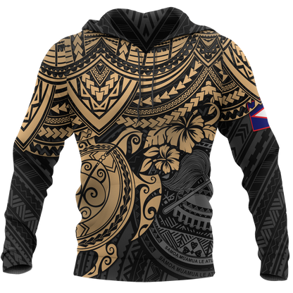 American Samoa Polynesian Hoodie Gold Turtle