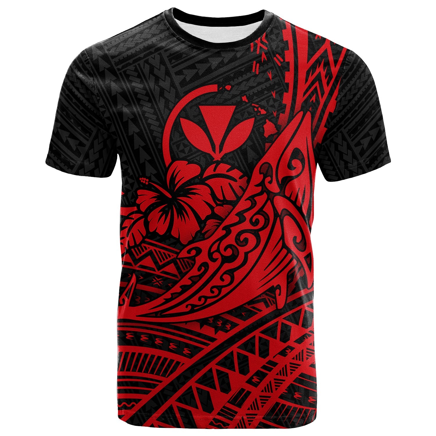 Hawaii Humpback Whale With Hibiscus Tribal Red T Shirt 2