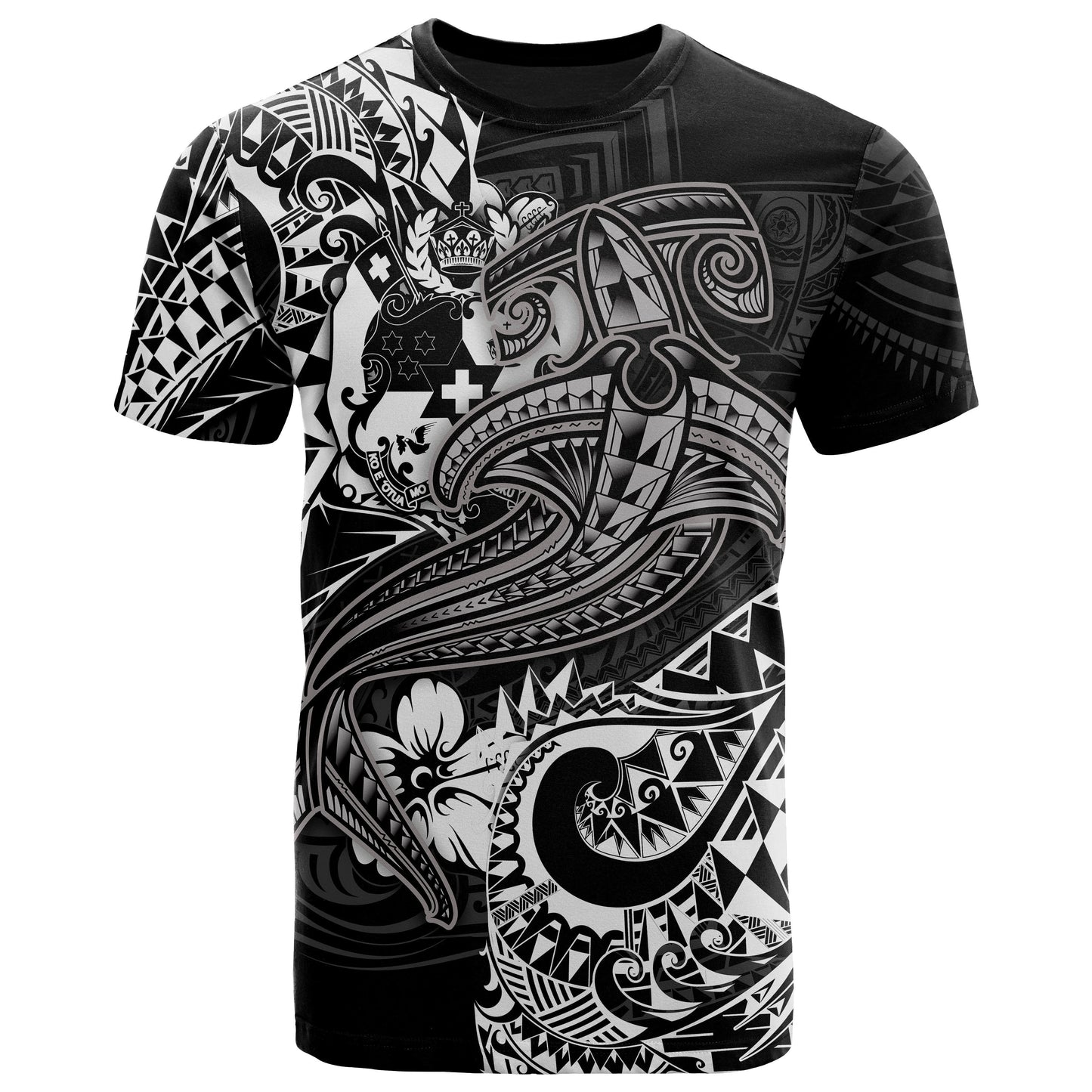 Tonga T-Shirt - White Shark Polynesian Tattoo