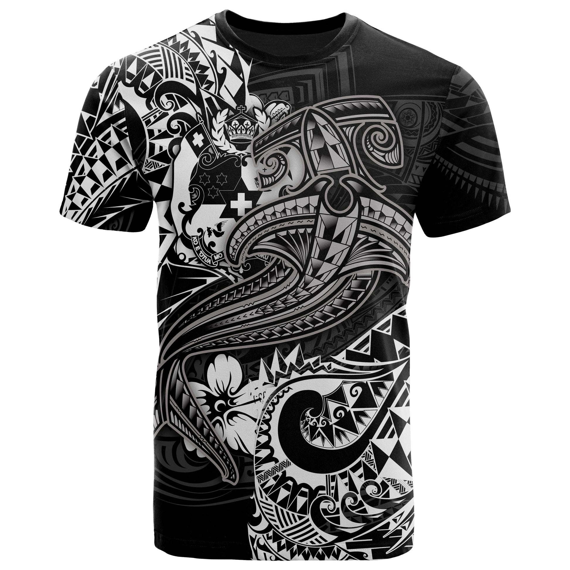 Tonga T-Shirt - White Shark Polynesian Tattoo