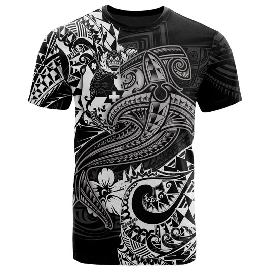 Tonga T-Shirt - White Shark Polynesian Tattoo