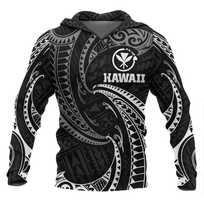 Hawaii Polynesian Hoodie White Tribal Wave